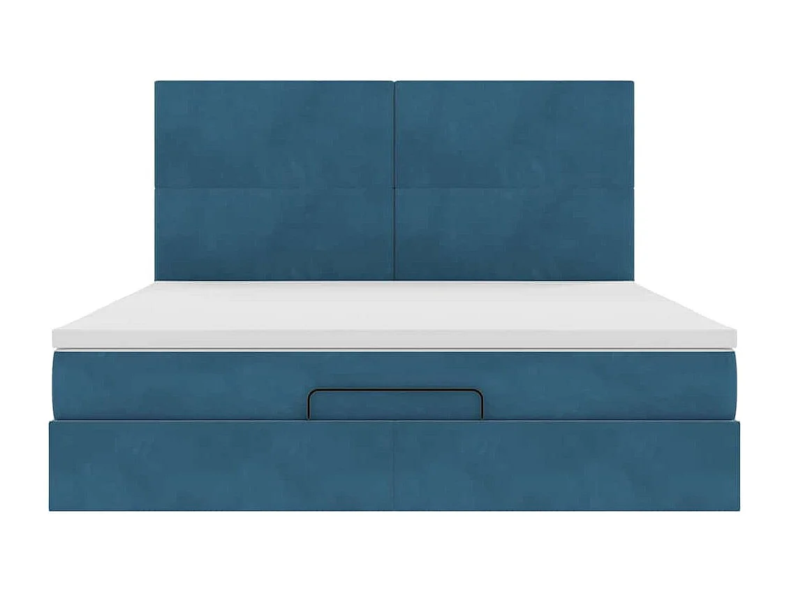 Cadre de lit ottoman avec matelas bleu foncé 160x200 cm velours
