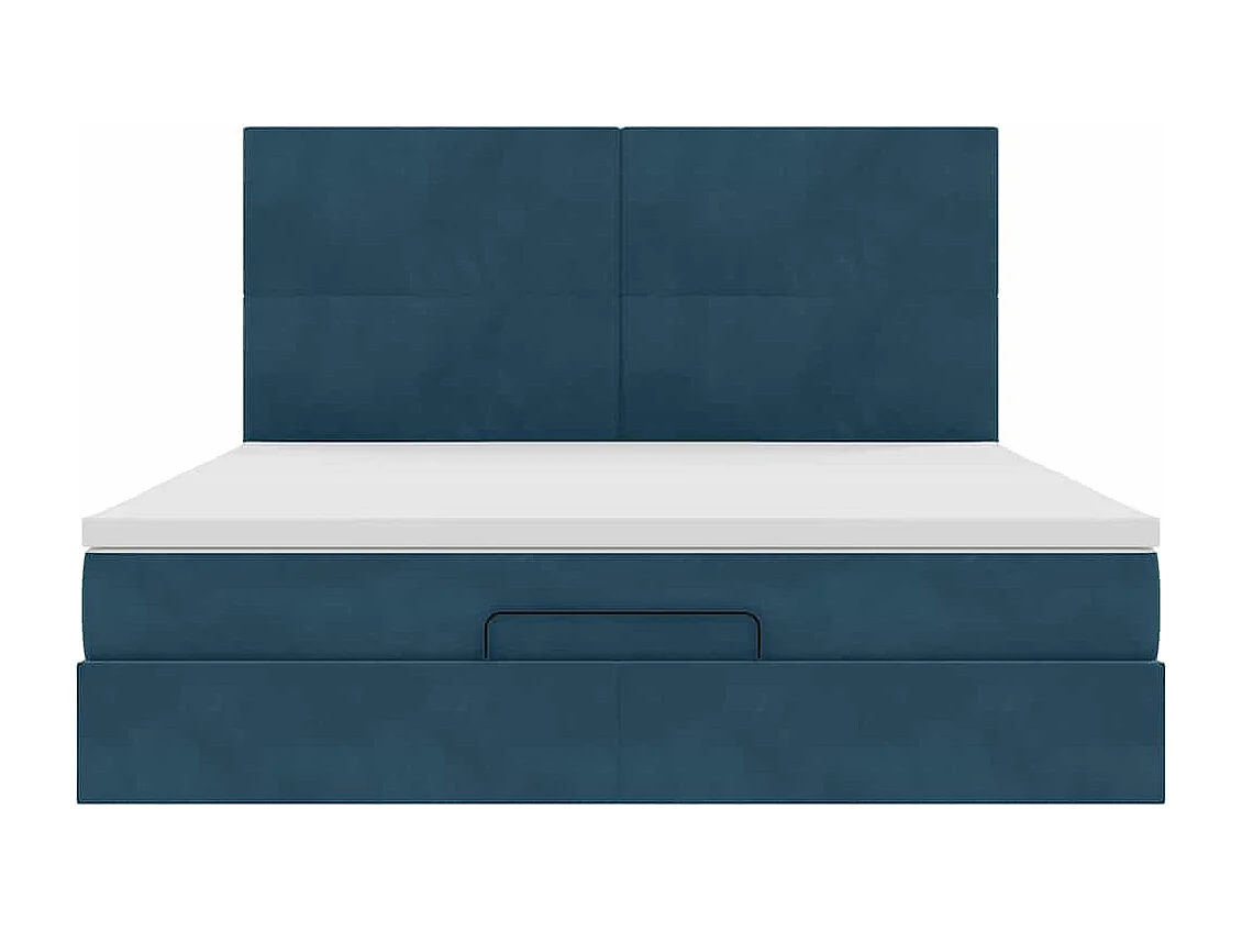 Cadre de lit ottoman avec matelas bleu foncé 160x200 cm velours