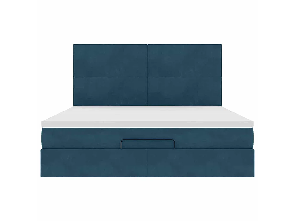 Cadre de lit ottoman avec matelas bleu foncé 160x200 cm velours