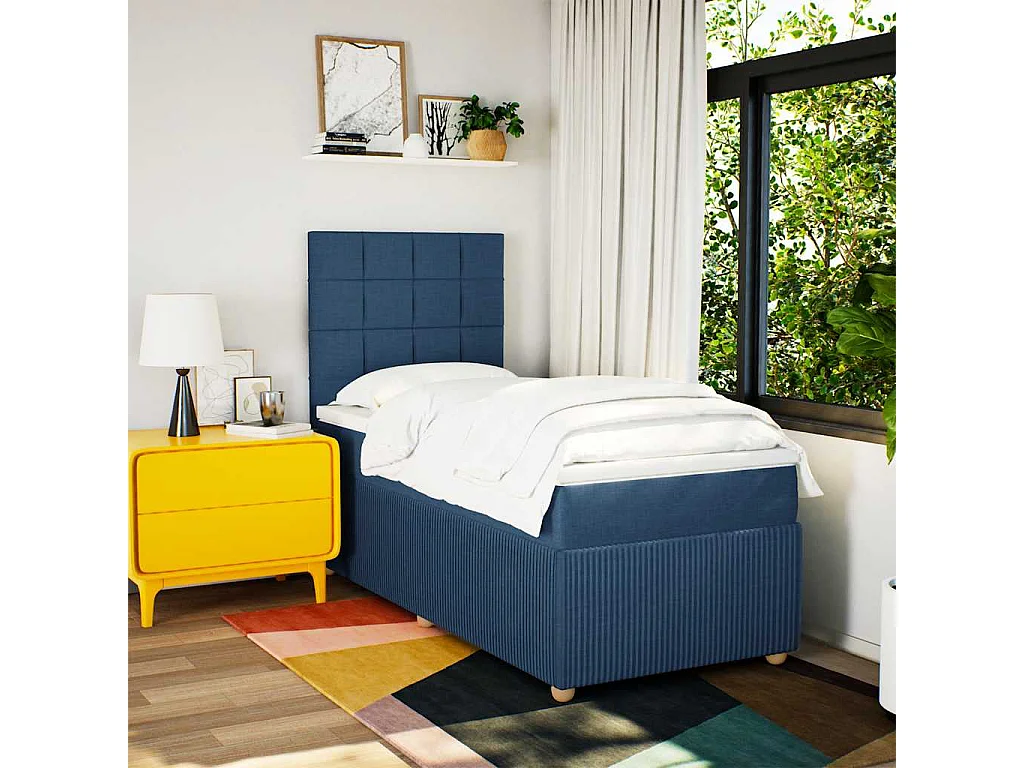 Boxspringbett mit Matratze Blau 90x190 cm Stoff