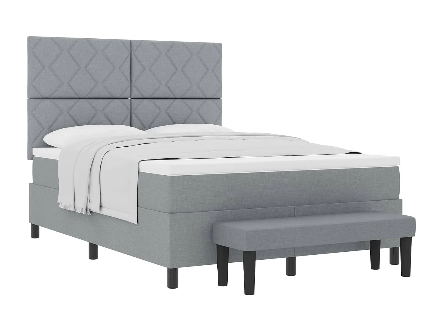 Cama tipo Box Spring con cabecera Gris Claro 140 x 200 cm tela