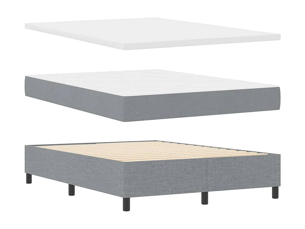 Cama tipo Box Spring con cabecera Gris Claro 140 x 200 cm tela