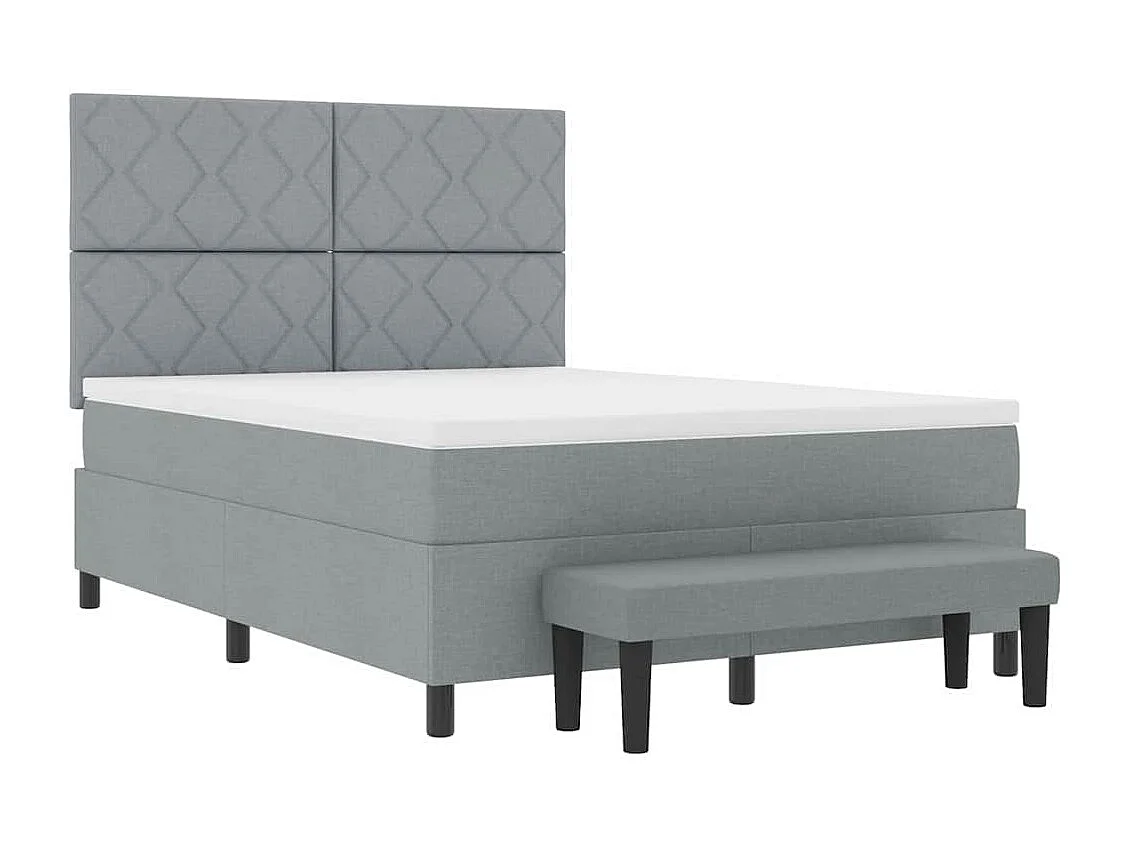Cama tipo Box Spring con cabecera Gris Claro 140 x 200 cm tela