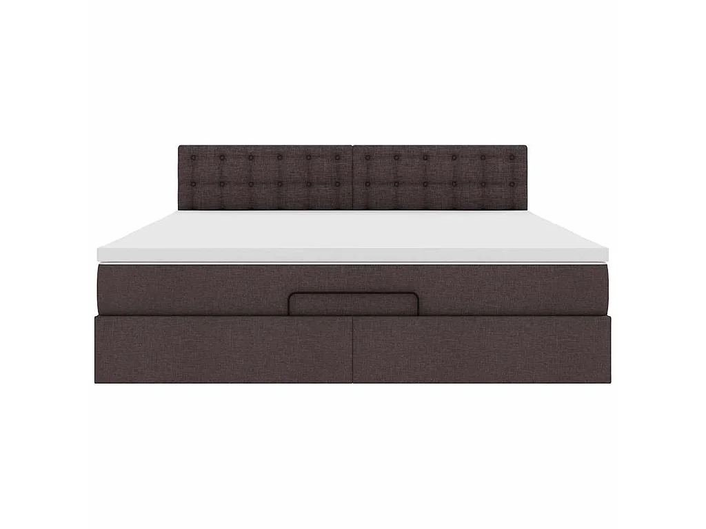 Estrutura de cama otomana com colchão tecido castanho escuro