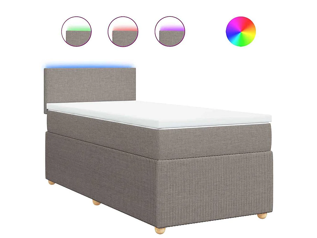 Cama box spring con colchón tela gris taupe 100x200 cm