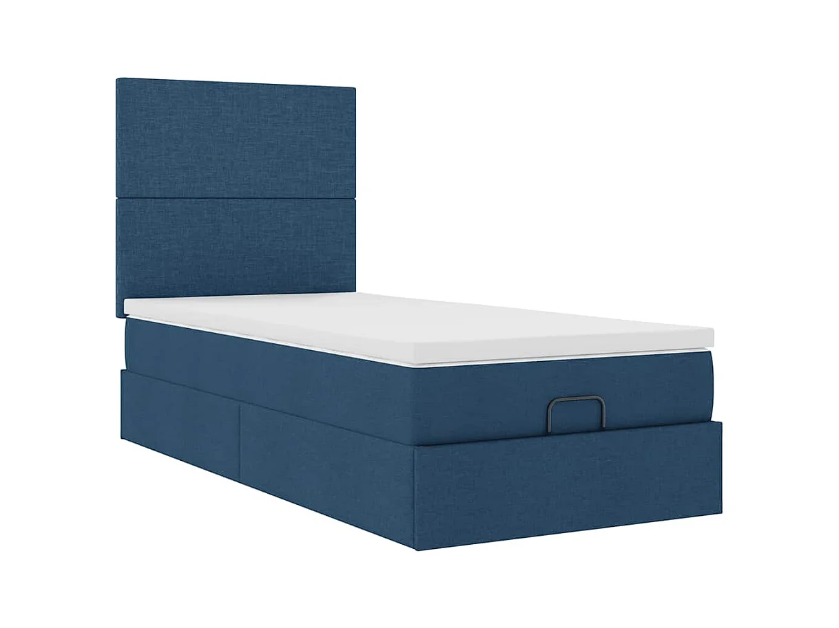 Cadre de lit ottoman avec matelas bleu 90x190 cm tissu