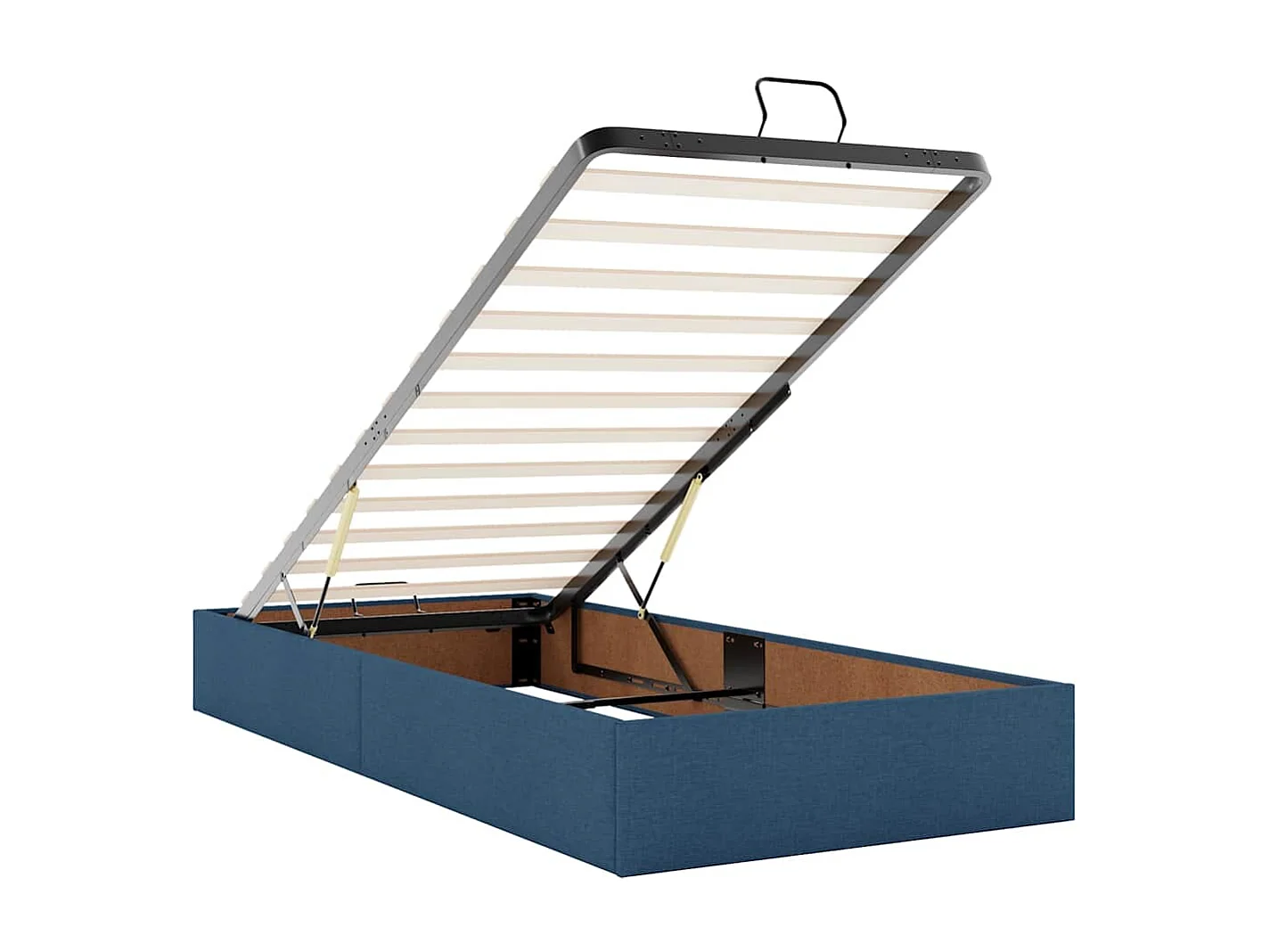 Cadre de lit ottoman avec matelas bleu 90x190 cm tissu