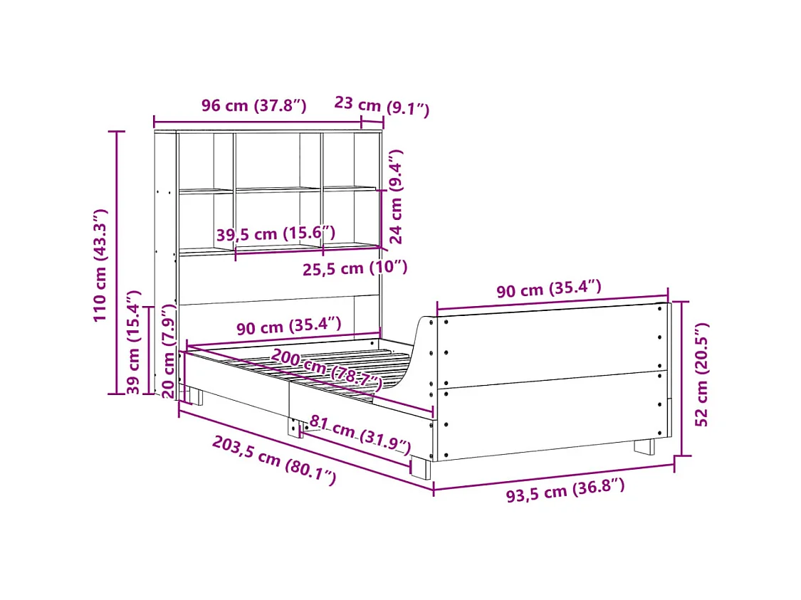 Cadre de lit sans matelas blanc 90x200 cm bois de pin massif
