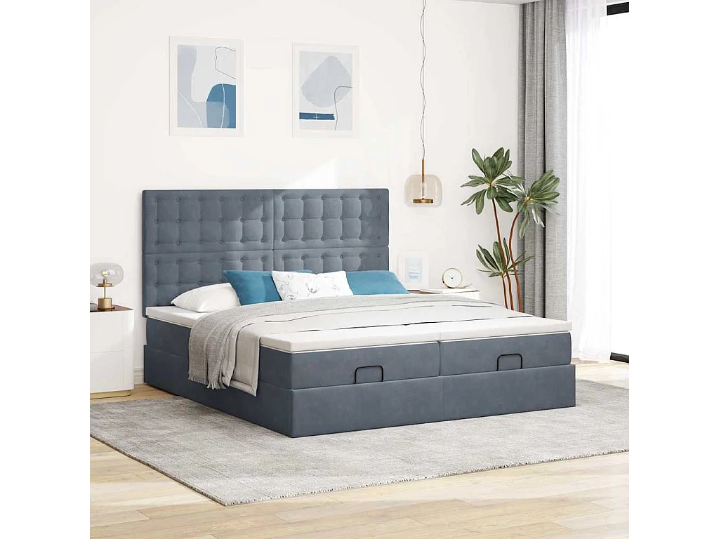 Struttura Letto Pouf con Materassi 160x200 cm in Velluto