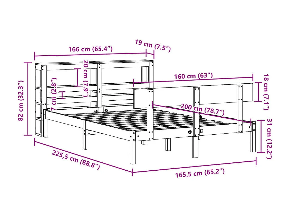 Cadre de lit sans matelas 160x200 cm bois massif de pin
