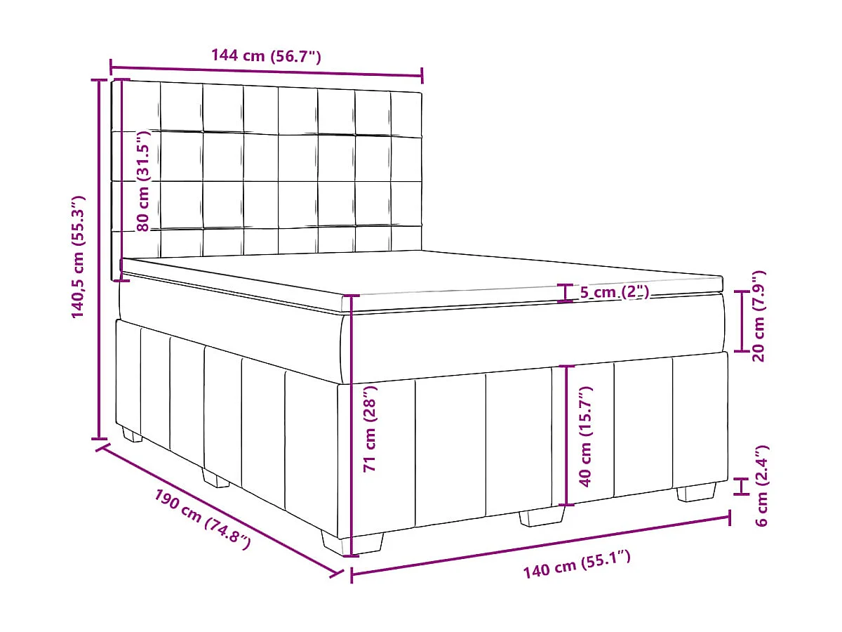Boxspringbett mit Matratze Schwarz 140x190 cm Stoff