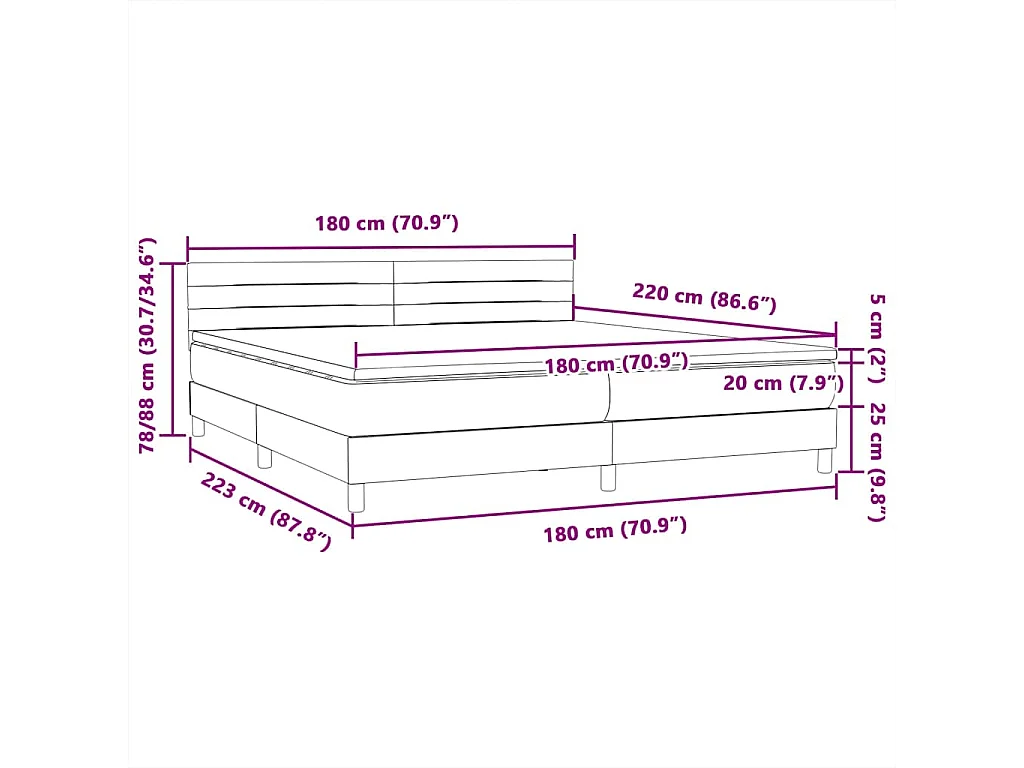 Giroletto a Molle con Materasso Nero 180x220 cm in Velluto