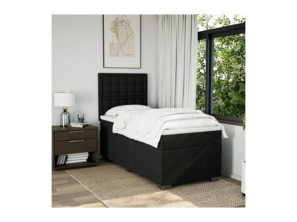 Giroletto a Molle con Materasso Nero 90x200 cm in Tessuto