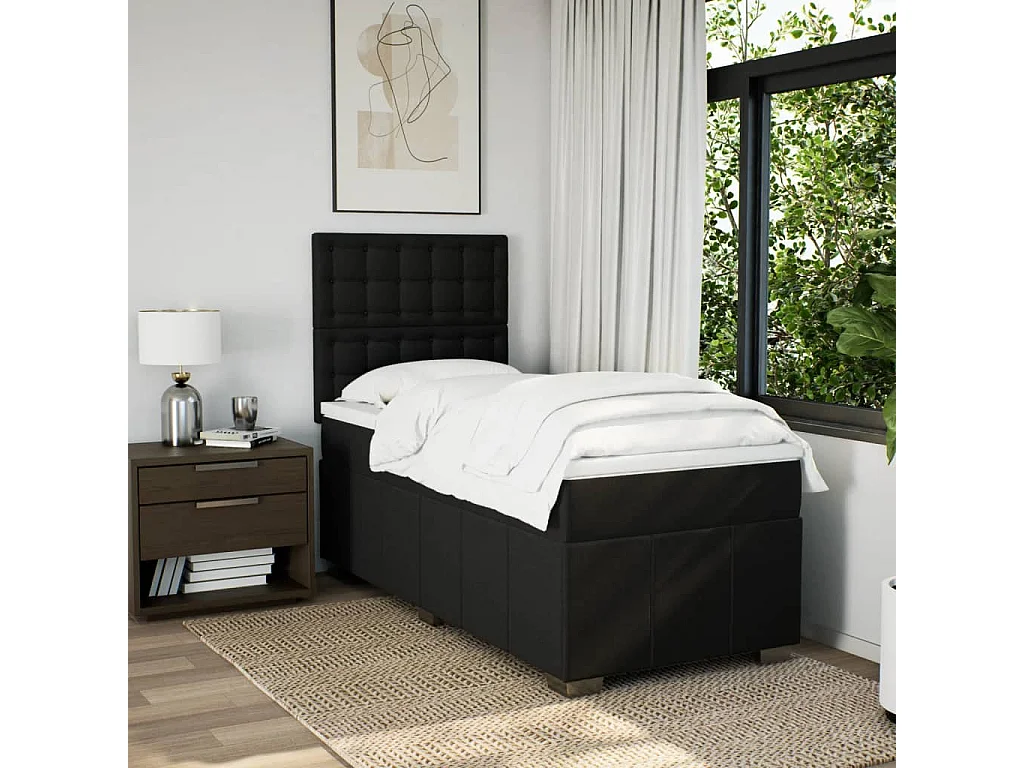 Cama box spring con colchón tela negro 90x200 cm