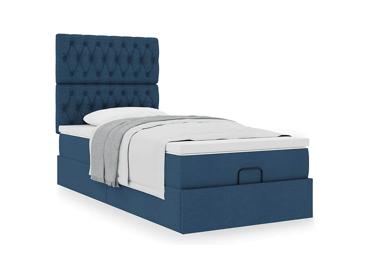 Cadre de lit ottoman avec matelas bleu 90x190 cm tissu
