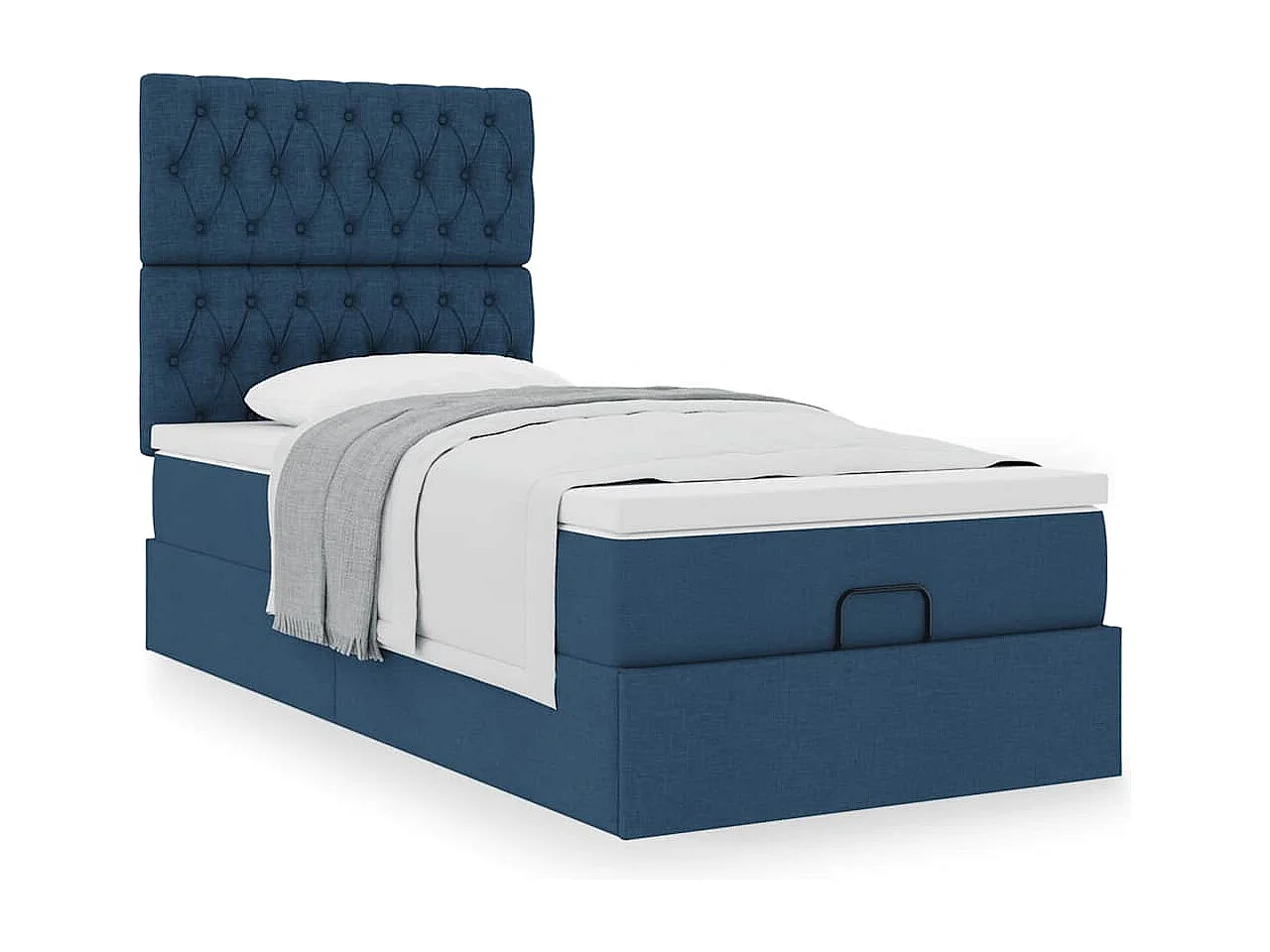 Estructura de cama otomana con colchón tela azul 90x190 cm