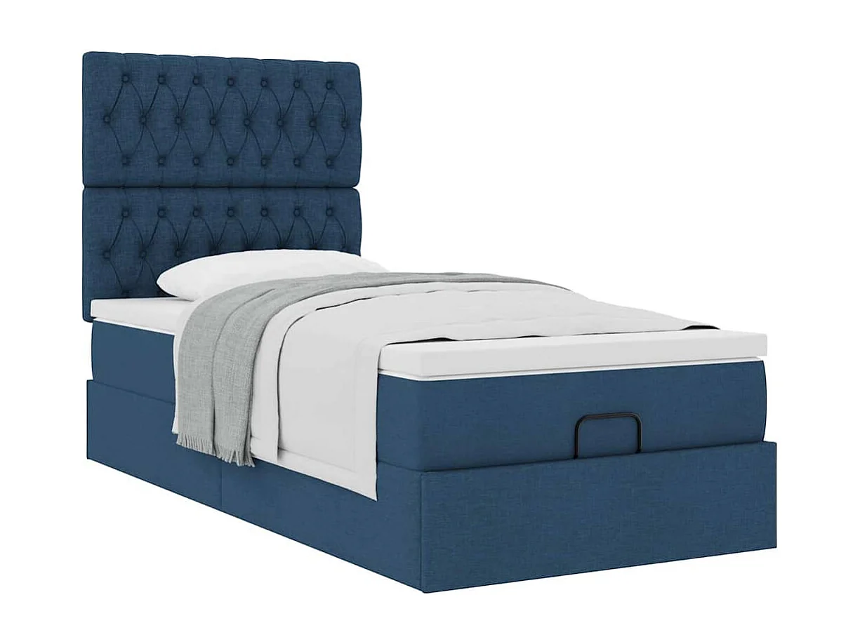 Estructura de cama otomana con colchón tela azul 90x190 cm