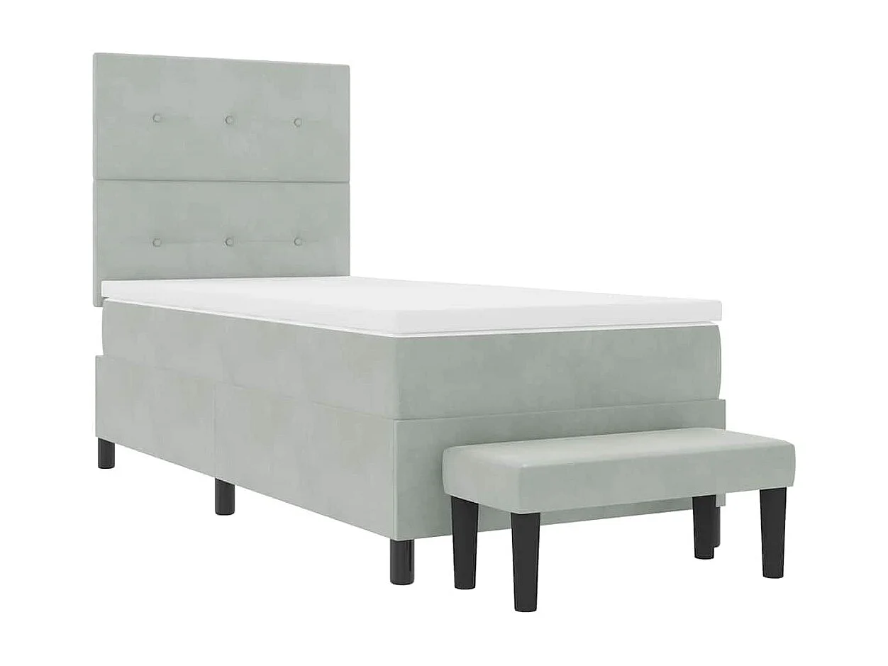 Lit à ressorts avec matelas Gris clair 90 x 200 cm Velours