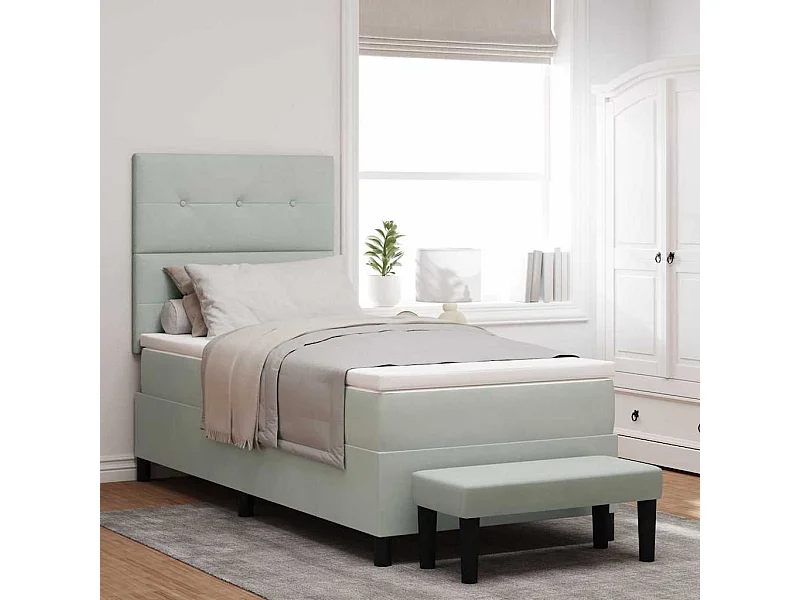 Lit à ressorts avec matelas Gris clair 90 x 200 cm Velours