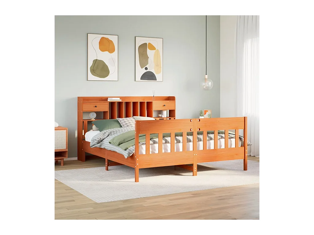 Cadre de lit sans matelas cire marron 180x200cm bois pin massif