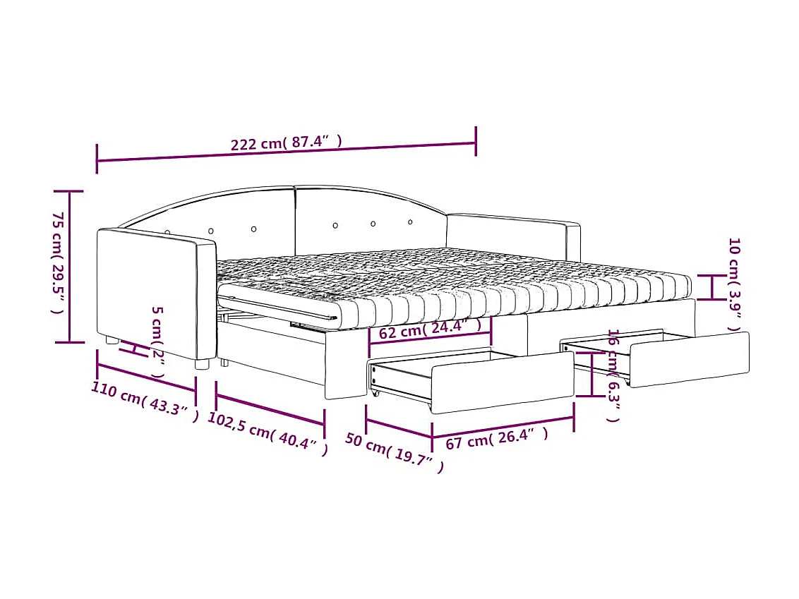 Tagesbett Ausziehbar mit Schubladen Dunkelgrau 100x200 cm Samt