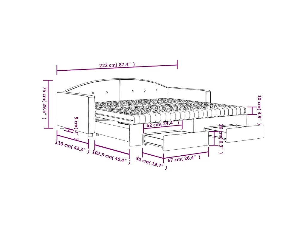 Divano Letto Estraibile Cassetti Grigio Scuro 100x200cm Velluto