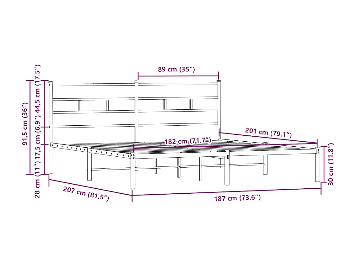 Giroletto senza Materasso con Testiera Rovere Marrone 180x200cm