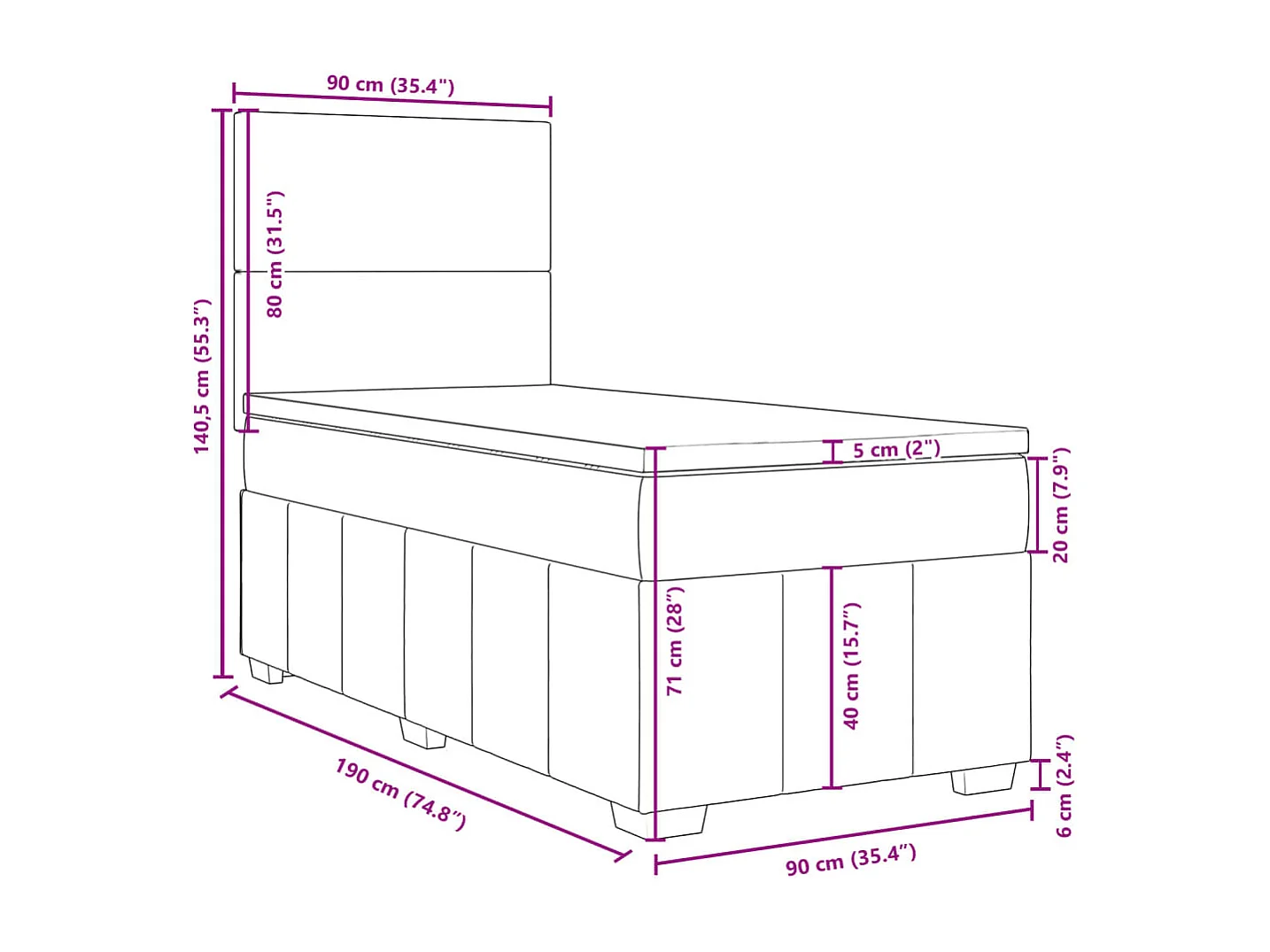 Boxspringbett mit Matratze Dunkelgrau 90x190 cm Stoff