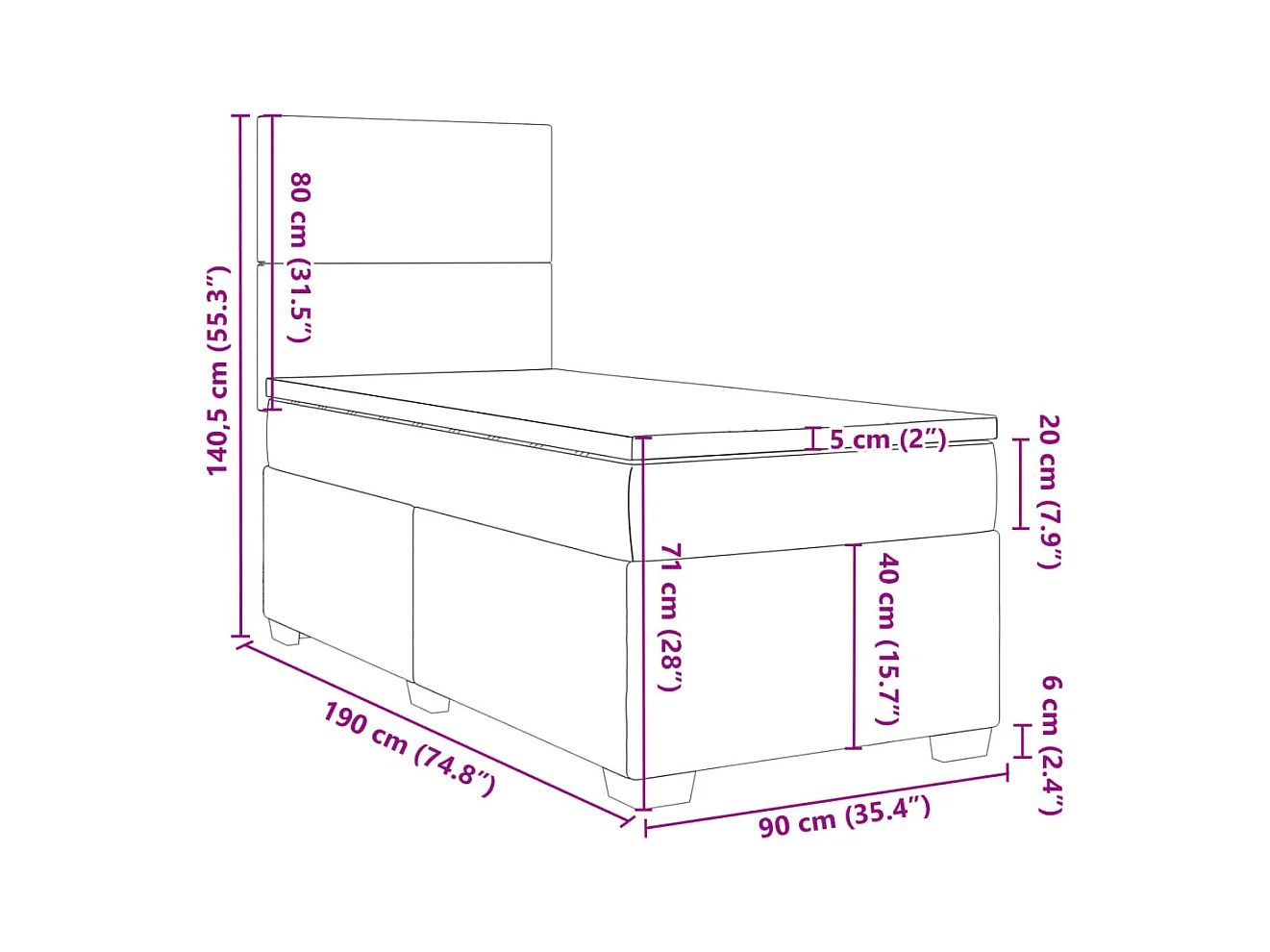 Boxspringbett mit Matratze Rosa 90x190 cm Samt