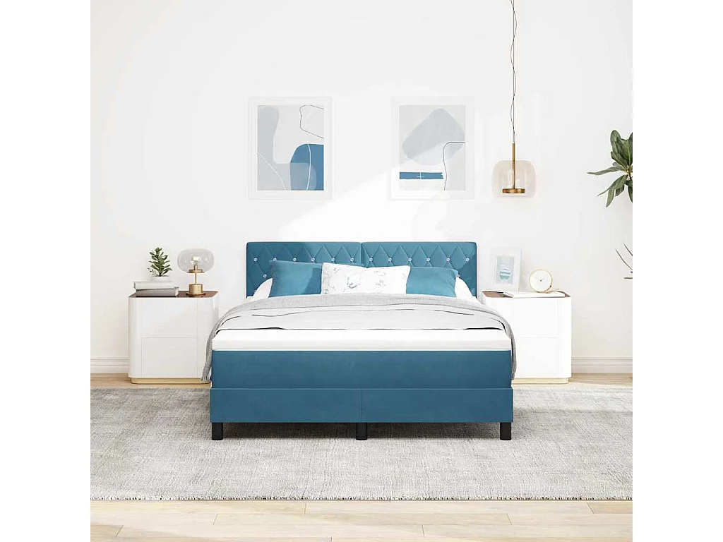 LED Box Spring Bed met matras Donkerblauw 140 x 200 cm Fluweel
