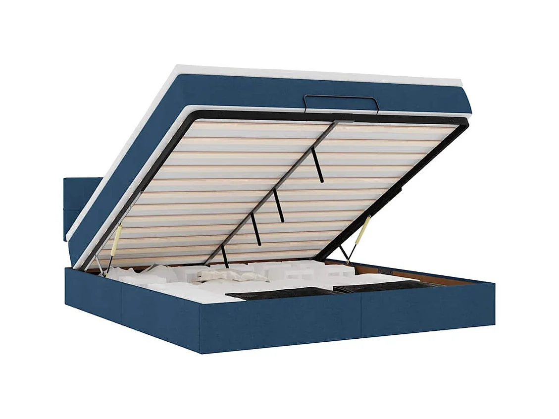 Cadre de lit ottoman avec matelas bleu 160x200 cm tissu