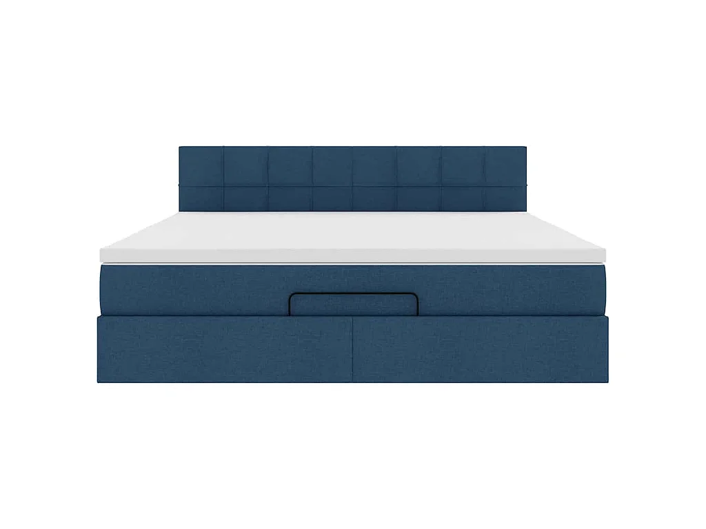 Cadre de lit ottoman avec matelas bleu 160x200 cm tissu