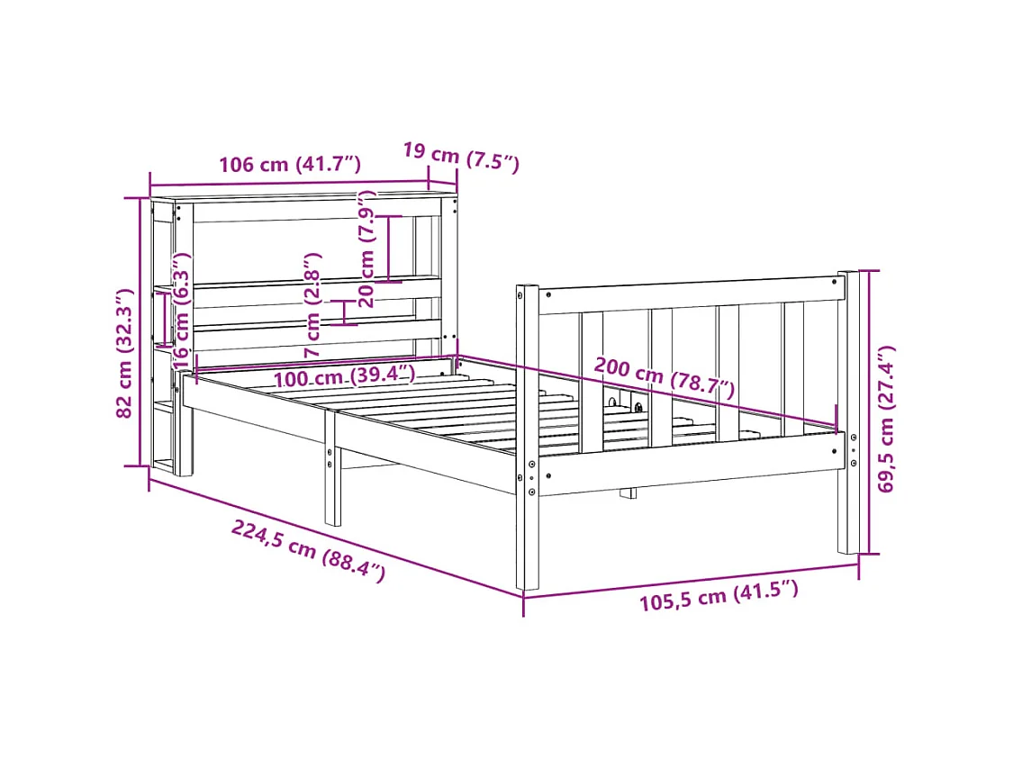 Giroletto con Testiera Marrone Cera 100x200 cm Massello Pino
