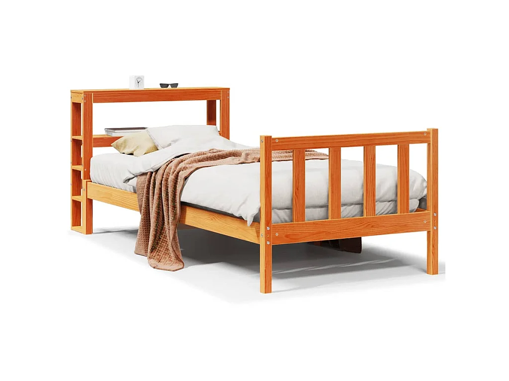 Bedframe met hoofdbord massief grenenhout wasbruin 100x200 cm