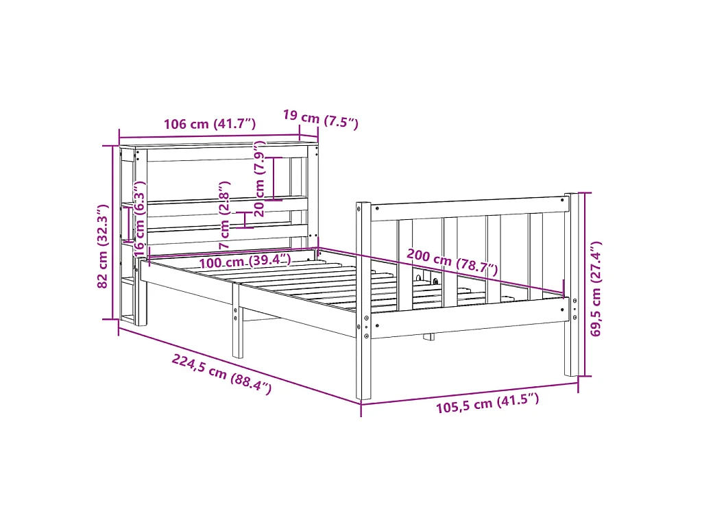 Bedframe met hoofdbord massief grenenhout wasbruin 100x200 cm