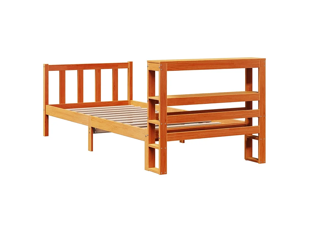 Bedframe met hoofdbord massief grenenhout wasbruin 100x200 cm