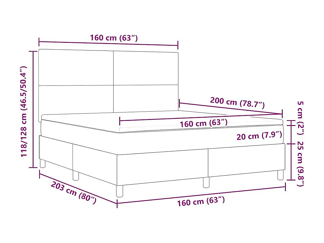 Lit à ressorts Gris clair et blanc 160 x 200 cm