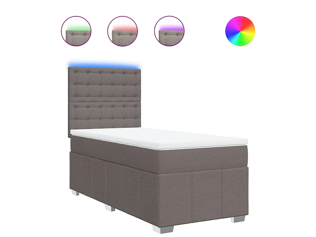 Cama box spring con colchón tela gris taupe 100x200 cm
