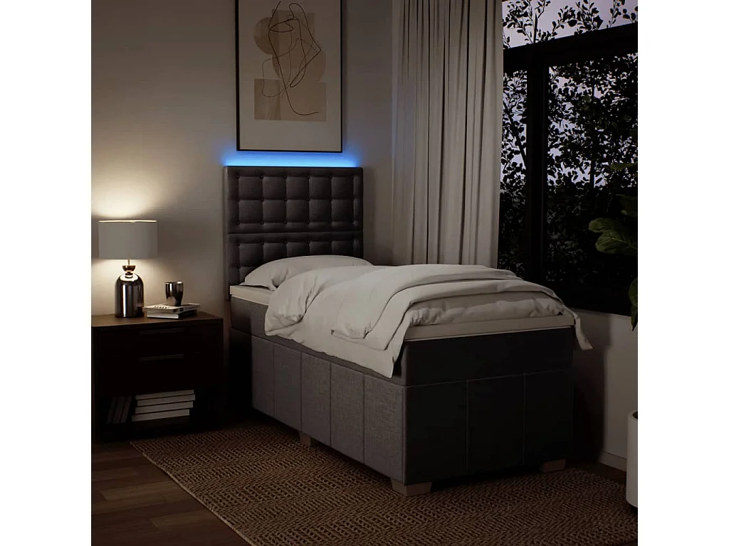 Cama box spring con colchón tela gris taupe 100x200 cm