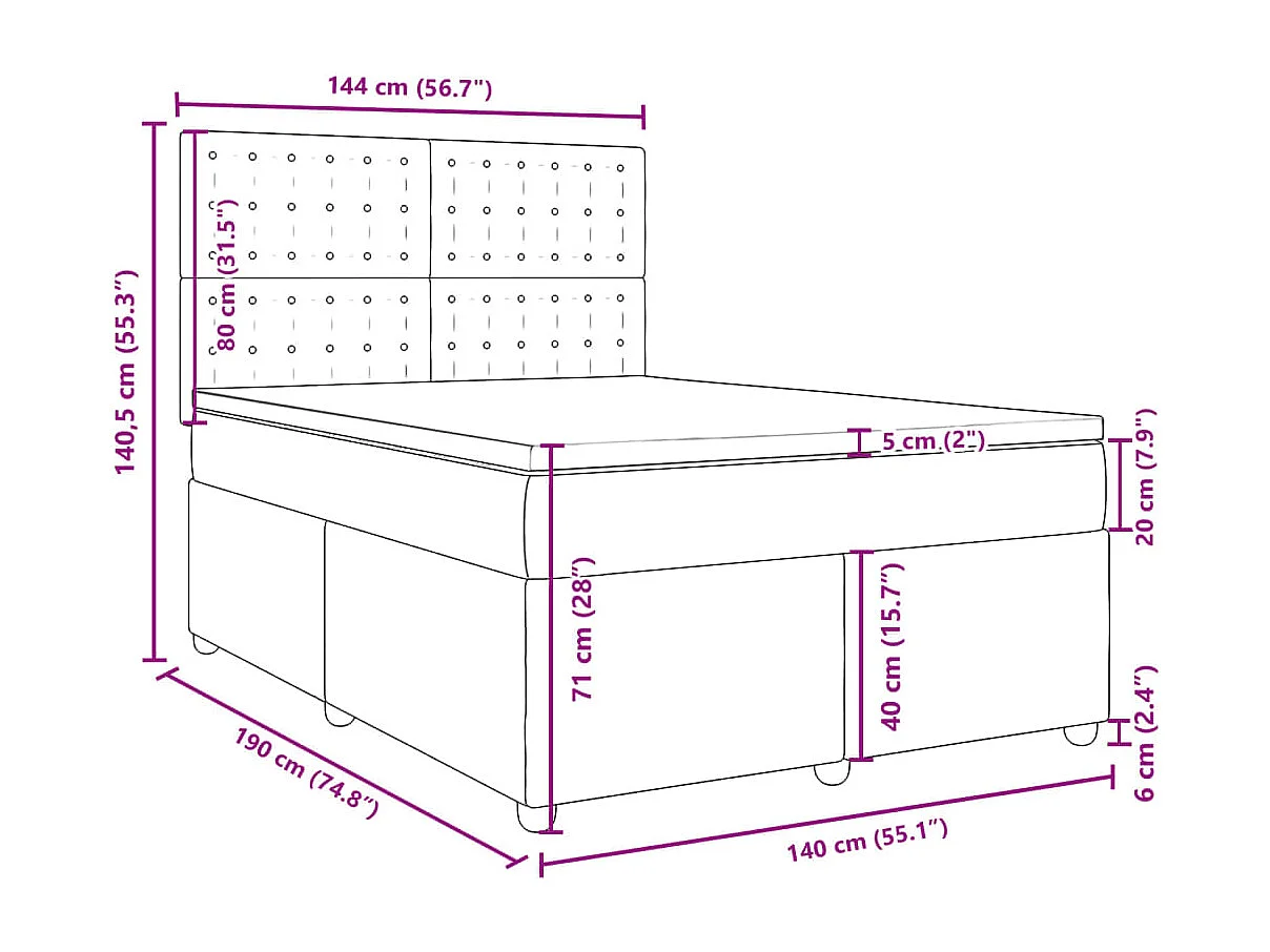 Boxspring met matras stof donkerbruin 140x190 cm