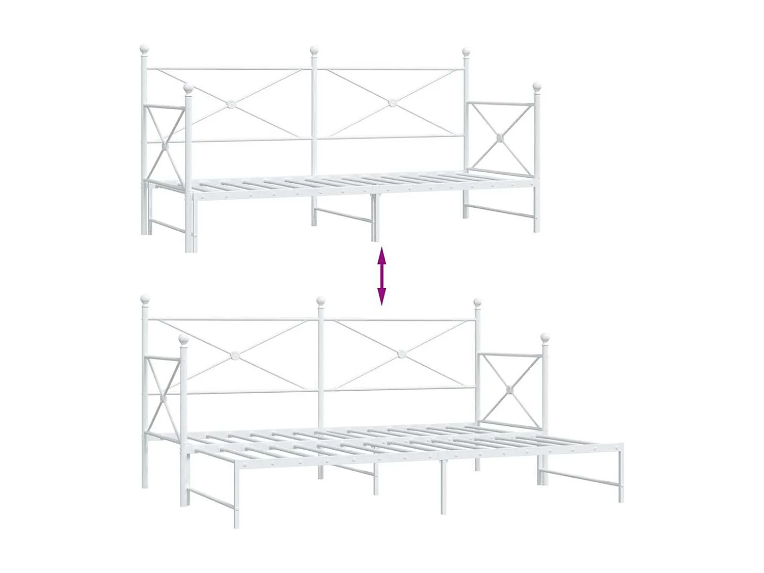 Tagesbett Ausziehbar ohne Matratze Weiß 90x200 cm Stahl