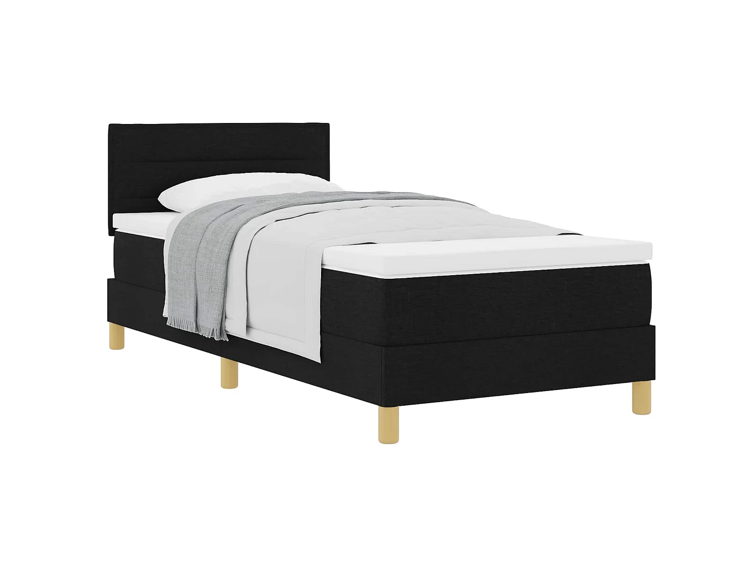 Boxspringbett mit Kissen mit Kopfteil Schwarz 90 x 190 cm Stoff