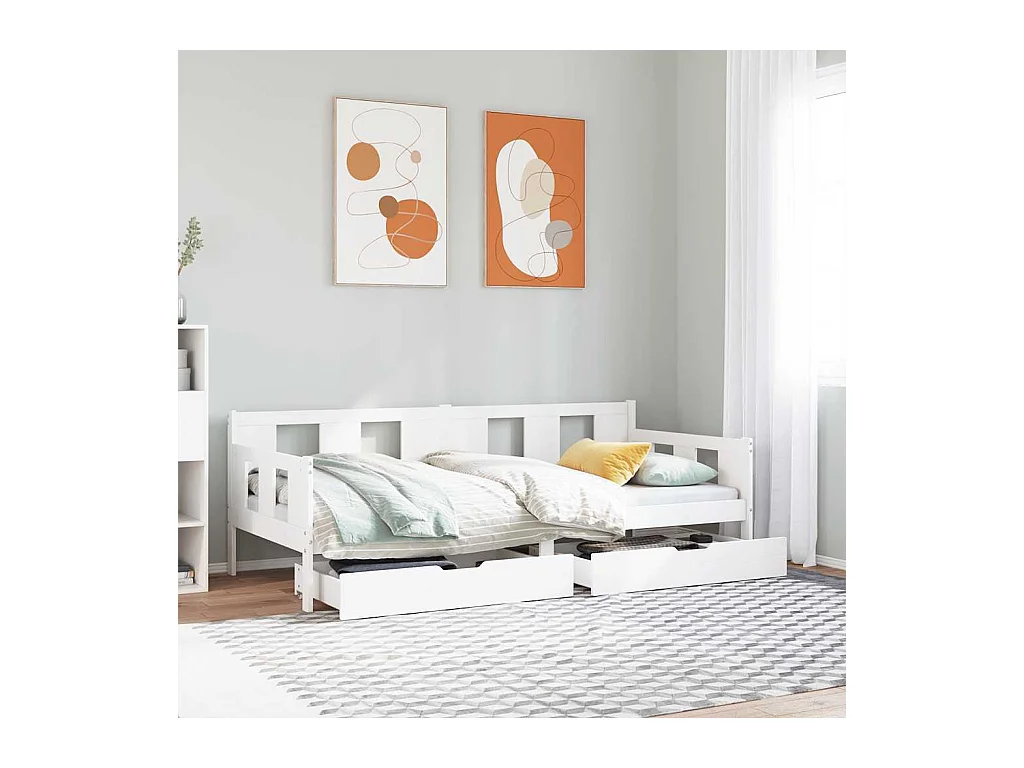 Lit de jour et tiroirs sans matelas blanc 90x190 cm bois massif