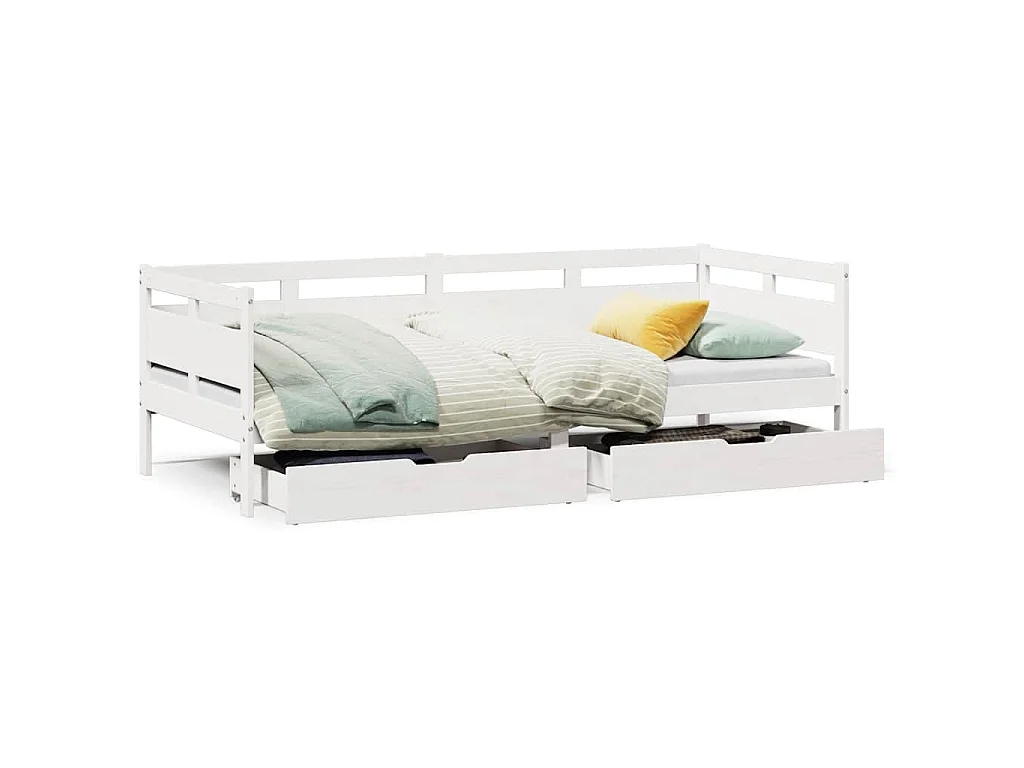 Slaapbank met lades 90x190 cm massief grenenhout wit