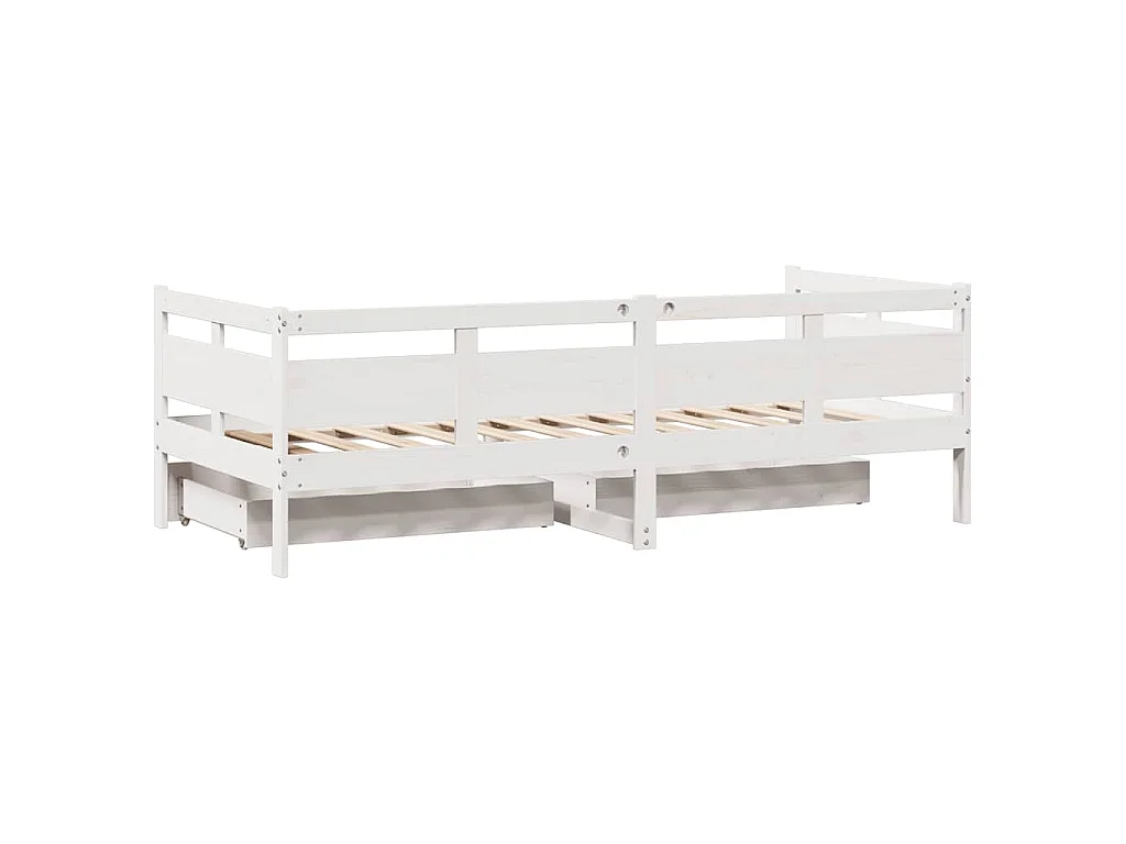 Lit de jour et tiroirs sans matelas blanc 90x190 cm bois massif