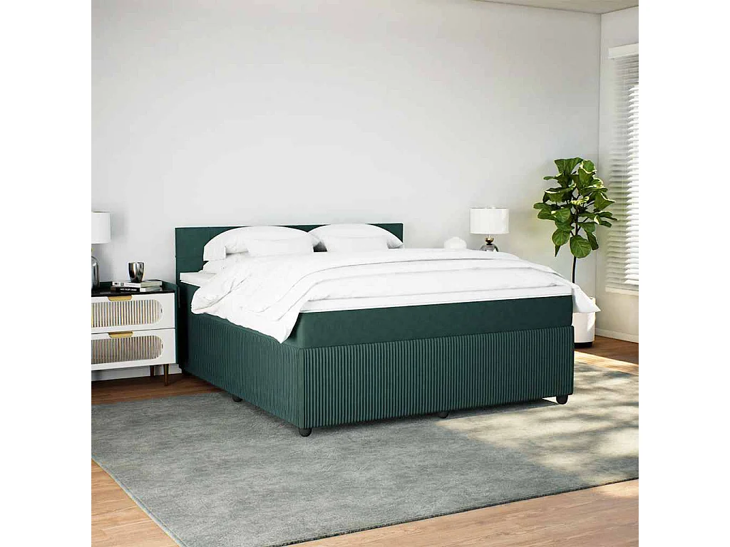Boxspringbett mit Matratze Dunkelgrün 180x200 cm Samt