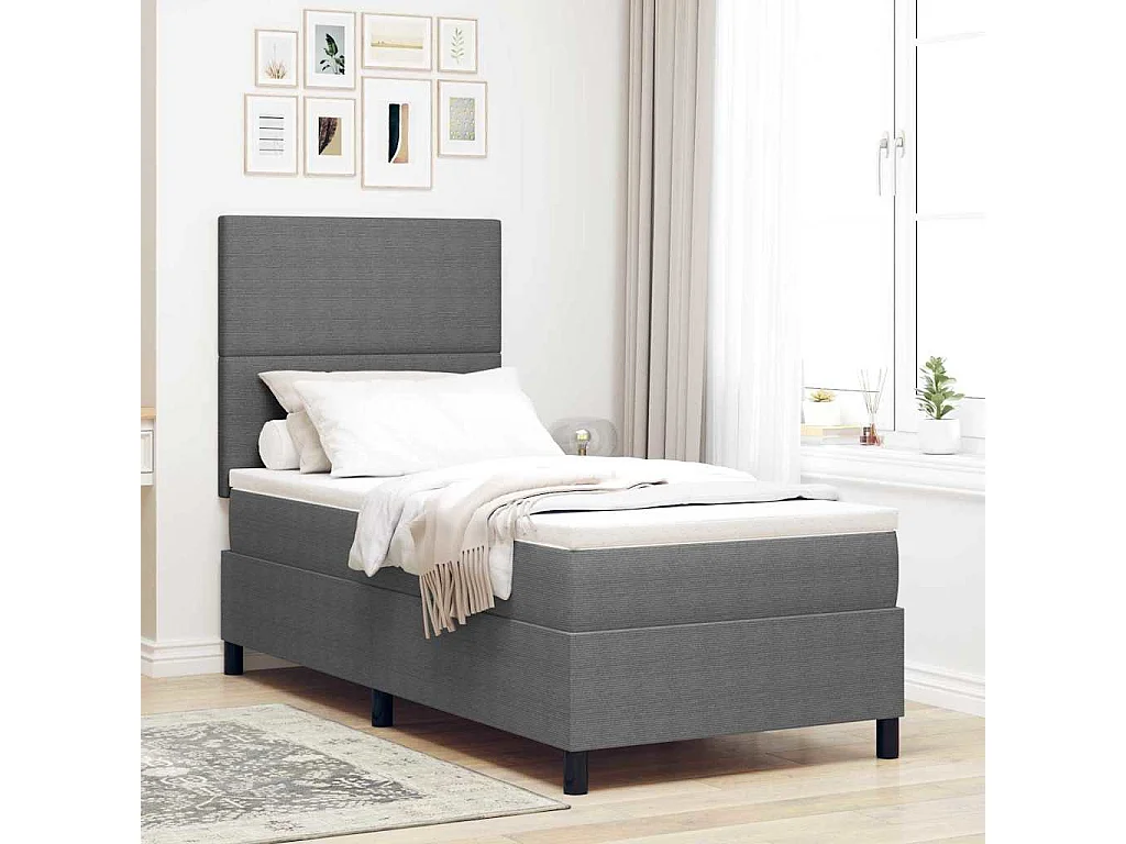 Boxspringbed Lichtgrijs en wit. 90 x 200 cm Katoen Stof