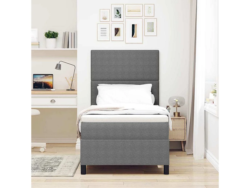 Boxspringbed Lichtgrijs en wit. 90 x 200 cm Katoen Stof