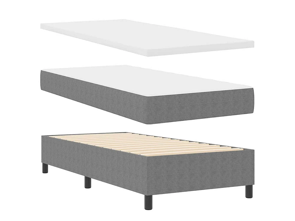 Boxspringbed Lichtgrijs en wit. 90 x 200 cm Katoen Stof