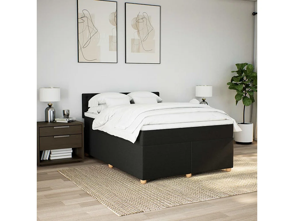 Cama com molas/colchão 140x190 cm tecido preto